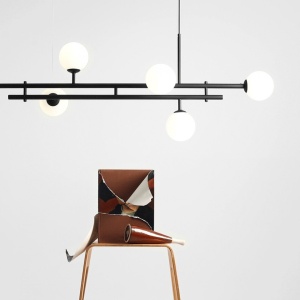 LUSTRA HARMONY, 6 BRATE, 110 CM, NEAGRA, DIN STICLA SI METAL, STIL MODERN - Img 3
