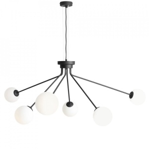 LUSTRA HOLM, 6 BRATE, 95 CM, NEAGRA, DIN STICLA SI METAL, STIL MODERN