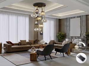LUSTRA/PLAFONIERA NORMA, CU TELECOMANDA, 80CM, MULTICOLORA, DIN METAL SI STICLA, STIL MODERN - Img 2