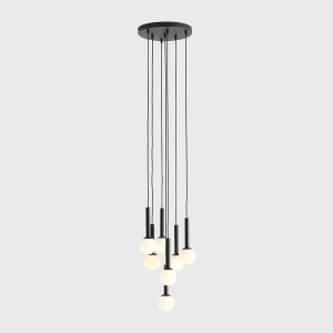 LUSTRA RIU, 7 BRATE, 200 CM, NEGRU/ALB, DIN STICLA SI METAL, STIL MODERN