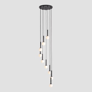 LUSTRA RIU, 9 BRATE, 200 CM, NEGRU MAT/ALB, DIN STICLA SI METAL, STIL MODERN