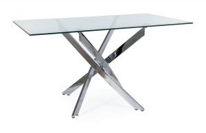 MASA DINING AGIS II, 140 CM, TRANSPARENT/CROM, BLAT DIN STICLA SECURIZATA SI METAL, STIL MODERN - Img 5