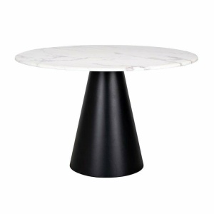 MASA DINING DEGAS, 120 CM, EFECT DE MARMURA ALBA/NEGRU, DIN MARMURA ARTIFICIALA SI METAL, RICHMOND INTERIORS