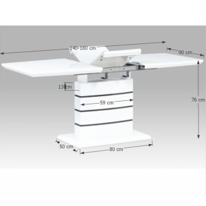 MASA DINING EXTENSIBILA MEDAN, ALB STRALUCITOR/NEGRU, STIL MODERN, TK - Img 4