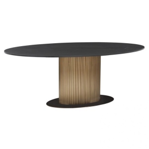 MASA DINING OVALA IRONVILLE, 235 CM, EFECT DE MARMURA NEAGRA/AURIU ANTICHIZAT, DIN MARMURA SI METAL, RICHMOND INTERIORS - Img 3