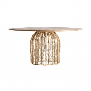 MASA DINING PLISSÉ REF. 28401, DIN LEMN MASIV DE MAHON, METAL SI RATTAN, STIL MODERN, VIC - Img 2