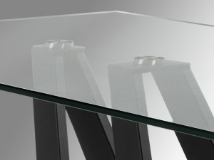MASA DINING TAIMA, 180 CM, NEGRU MAT/GRI MAT/TRANSPARENT, BLAT DIN STICLA SI PICIOARE DIN METAL, STIL MODERN - Img 3