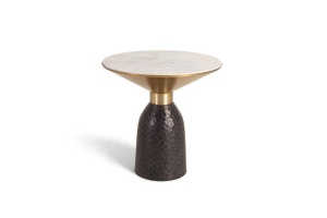 MASUTA DE CAFEA 52CM, ALB/NEGRU, DIN MARMURA SI METAL, STIL MODERN