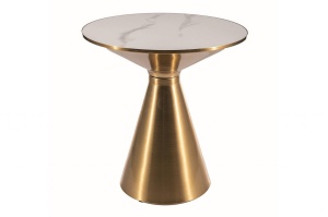 MASUTA DE CAFEA ARIES, 50 CM, EFECT DE MARMURA ALBA/AURIU, BLAT DIN CERAMICA SI CADRU DIN METAL, STIL MODERN - Img 1