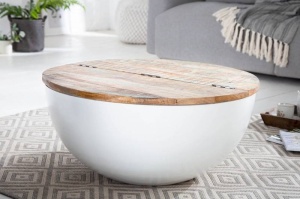MASUTA DE CAFEA DIN LEMN RECICLAT 70CM, JAKARTA, COD 40893, LEMN SI SUPORT DIN METAL, STIL INDUSTRIAL
