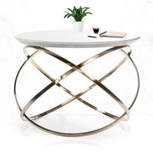 MASUTA DE CAFEA ORBIS, EFECT DE MARMURA ALBA/AURIU, 70 CM, BLAT DIN MARMURA SI PICIOARE DIN METAL, STIL MODERN, ATR