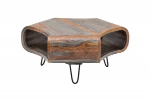 MASUTA DE CAFEA, ORGANIC 60CM, LEMN MASIV SHEESHAM SI METAL, DESIGN INDUSTRIAL - Img 5