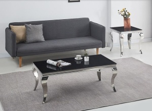 MASUTA DE CAFEA PRINCE A, 120 CM, NEGRU/CROM, BLAT DIN STICLA SECURIZATA SI CADRU DIN METAL, STIL MODERN