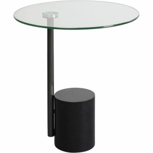 MASUTA DE CAFEA TORI 46 CM, NEAGRA, CONFECTIONATA DIN STICLA SI OTEL, STIL MODERN