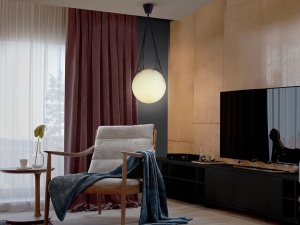 PENDUL GLOBE, 40 CM, NEGRU/OPAL, DIN METAL, STICLA SI TEXTIL, STIL MODERN