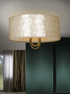 PLAFONIERA EDEN, 55 CM, AURIE, DIN METAL, ABAJUR SIDEFAT, STIL MODERN