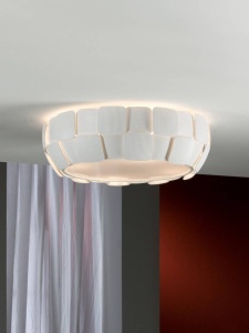 PLAFONIERA QUIOS, 46 CM, ALB MAT, DIN METAL SI POLICARBONAT, STIL MODERN