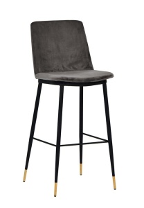 SCAUN DE BAR GRI INCHIS, CU TAPITERIE DIN CATIFEA SI METAL, DIEGO 65, STIL MODERN