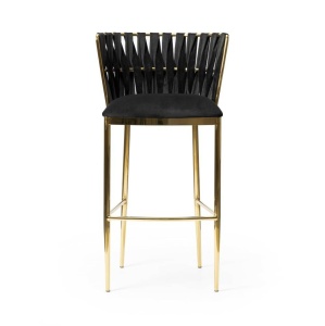 SCAUN DE BAR HORDIA, 60 CM, NEGRU/AURIU, TAPITERIE DIN CATIFEA SI PICIOARE DIN METAL, STIL MODERN, ATR - Img 6