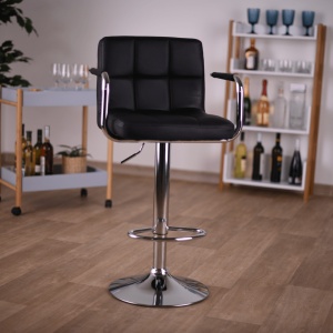 SCAUN DE BAR LEORA 2 NEW, NEGRU/CROM, STIL MODERN, TK