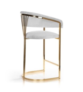SCAUN DE BAR MARCILLE, 70 CM, GRI/AURIU, TAPITERIE DIN CATIFEA SI PICIOARE DIN METAL, STIL MODERN, ATR - Img 3