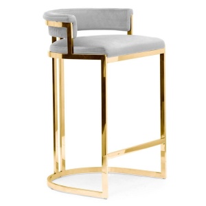 SCAUN DE BAR VEGAS, 60 CM, GRI/AURIU, TAPITERIE DIN CATIFEA SI PICIOARE DIN METAL, STIL MODERN, ATR