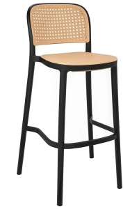 SCAUN DE BAR WICKY NEGRU, CONFECTIONAT DIN RATTAN SI POLIPROPILENA, STIL MODERN