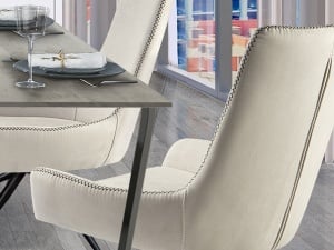 SCAUN DE BIROU DIANE, 88 CM, ALB/NEGRU MAT, TAPITERIE DIN STOFA FINA SI PICIOARE DIN METAL, STIL MODERN - Img 4