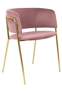 SCAUN DINING DELTA, ROZ/AURIU, CU TAPITERIE DIN CATIFEA SI METAL, STIL MODERN