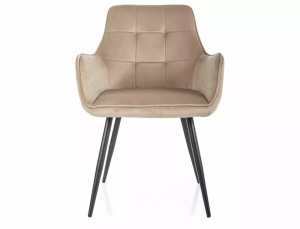 SCAUN DINING LEMON, BEJ BLUVEL 28/NEGRU MAT, TAPITERIE DIN CATIFEA SI PICIOARE DIN METAL, STIL MODERN - Img 2