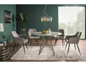 SCAUN DINING NUXE, GRI DESCHIS BLUVEL 03/NEGRU MAT/CROM, TAPITERIE DIN CATIFEA SI PICIOARE DIN METAL, STIL MODERN - Img 4