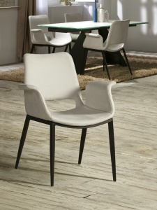 SCAUN DINING SOWA, 86 CM, ALB/NEGRU MAT, TAPITERIE DIN STOFA FINA SI PICIOARE DIN METAL, STIL MODERN