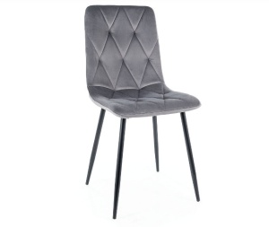SCAUN DINING TOM, GRI BLUVEL 14/NEGRU MAT, TAPITERIE DIN CATIFEA SI PICIOARE DIN METAL, STIL MODERN - Img 1
