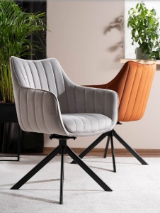 SCAUN PIVOTANT AZALIA, GRI DESCHIS BLUVEL 03/NEGRU MAT, TAPITERIE DIN CATIFEA SI PICIOARE DIN METAL, STIL MODERN - Img 1