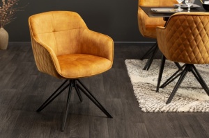 SCAUN ROTATIV GALBEN MUSTAR, EUPHORIA COD 40260, DIN METAL SI CATIFEA, STIL RETRO