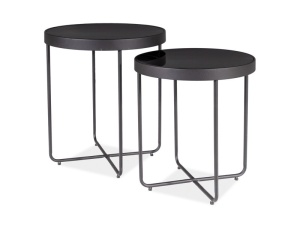SET 2 MASUTE DE CAFEA ATENA, 40/45 CM, NEGRU/NEGRU MAT, BLAT DIN STICLA SECURIZATA SI CADRU DIN METAL, STIL MODERN - Img 1