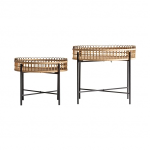 SET 2 MASUTE DE CAFEA DIN RATTAN, BAMBUS SI METAL, STIL RUSTIC, VIC