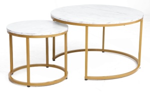 SET 2 MASUTE DE CAFEA DION, 48/80 CM, EFECT DE MARMURA ALBA/AURIU, BLAT DIN PAL LAMINAT SI CADRU DIN METAL, STIL MODERN - Img 2