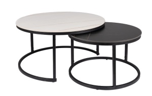 SET 2 MASUTE DE CAFEA FERRANTE B, 60/80 CM, EFECT DE MARMURA NEAGRA/ALBA, BLAT DIN CERAMICA SI CADRU DIN METAL, STIL MODERN - Img 1