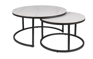 SET 2 MASUTE DE CAFEA FERRANTE C, 60/80 CM, EFECT DE MARMURA ALBA/NEGRU, BLAT DIN CERAMICA SI CADRU DIN METAL, STIL MODERN - Img 4