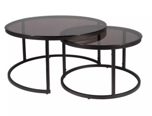 SET 2 MASUTE DE CAFEA FERRANTE E, 60/80 CM, FUMURIU/NEGRU, BLAT DIN STICLA SECURIZATA SI CADRU DIN METAL, STIL MODERN - Img 1