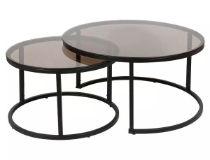 SET 2 MASUTE DE CAFEA FERRANTE E, 60/80 CM, FUMURIU/NEGRU, BLAT DIN STICLA SECURIZATA SI CADRU DIN METAL, STIL MODERN - Img 2