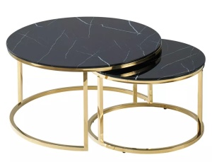 SET 2 MASUTE DE CAFEA MUSE II, 45/60 CM, EFECT DE MARMURA NEAGRA/AURIU, BLAT DIN STICLA SECURIZATA SI CADRU DIN METAL, STIL MODERN - Img 3