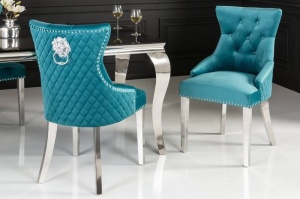 SET 2 SCAUNE, DE LUX, CASTLE, DIN CATIFEA TURCUOAZ SI METAL INOXIDABIL, DESIGN BAROC, ARTIM GROUP - Img 3