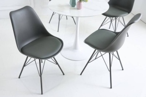 SET 4 SCAUNE, SCANDINAVIA, DIN METAL SI PIELE ECO GRI