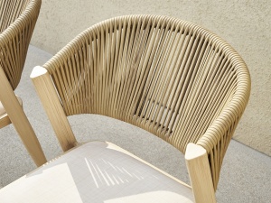 SET MOBILIER DE TERASA BRIZNA, MASA+6 SCAUNE, EFECT DE MARMURA ALBA/FAG/BEJ, DIN LEMN DE FAG SI FIBRA SINTETICA, STIL MODERN - Img 7