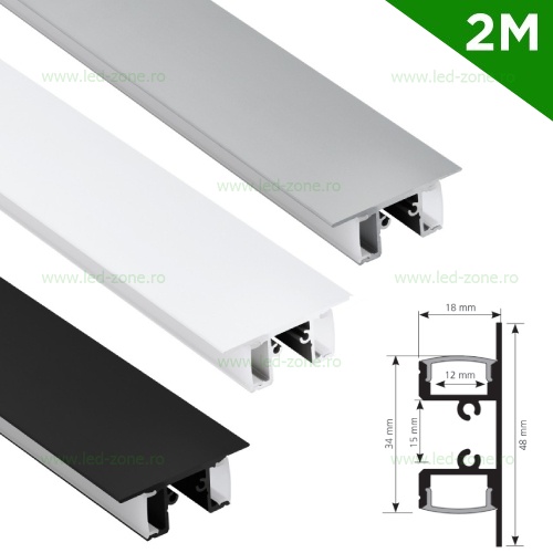 Profil Aluminiu Aplicat Bidirectional Dispersor Mat 2M 12MM LZ9896