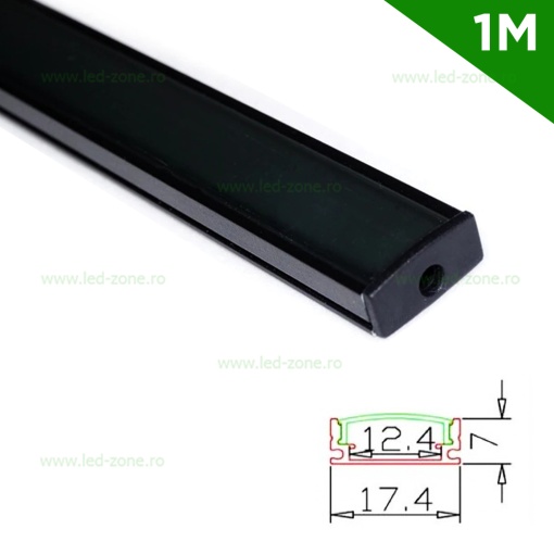 Profil Aluminiu Aplicat Negru Dispersor Negru 1M 12.4MM