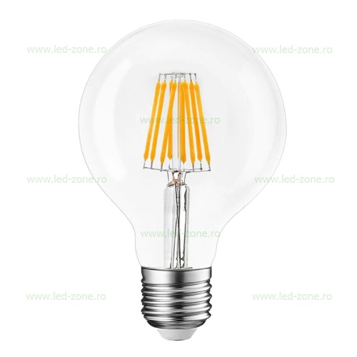 Bec LED E27 12W Filament Glob Clar G80