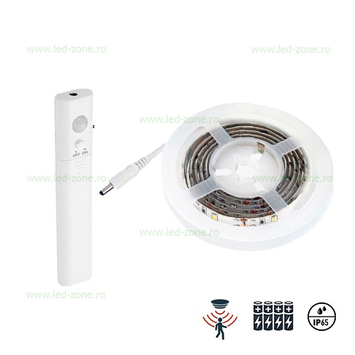 Kit Banda LED 2835 Silicon 1ml cu Senzor Miscare si Baterii